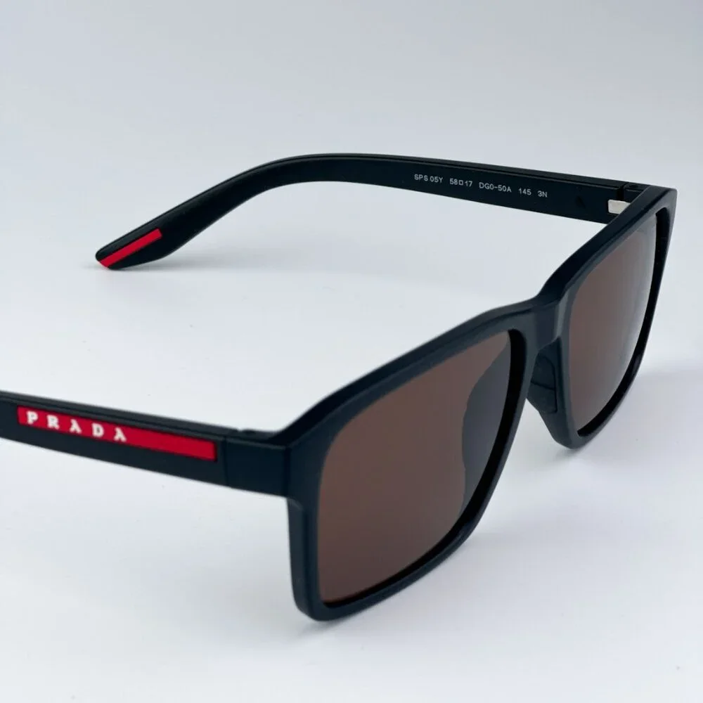 Prada Linea Rossa PS05YS DG050A BRAND NEW Sunglasses Black Rubber Brown Unisex